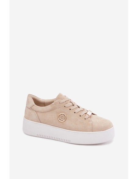 Leather Suede Women's Platform Sneakers Beige Dainty