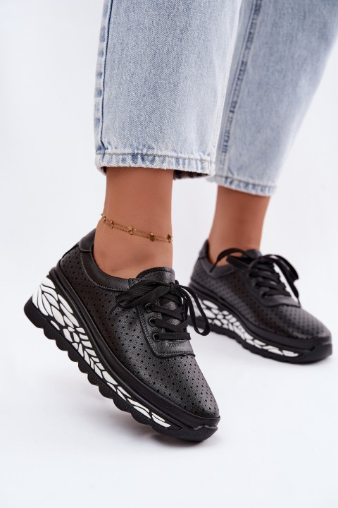 Leather Open Women's Platform Shoes Black Morra