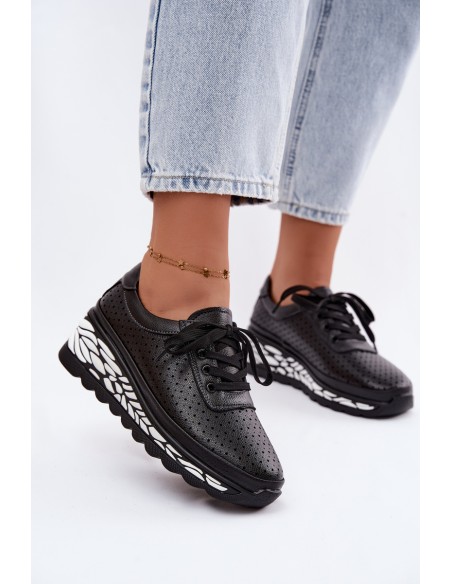Leather Open Women's Platform Shoes Black Morra