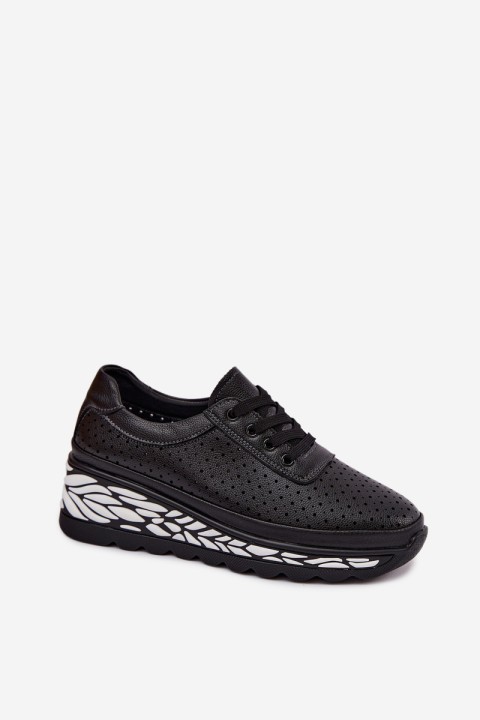 Leather Open Women's Platform Shoes Black Morra