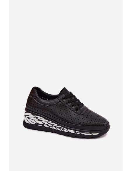 Leather Open Women's Platform Shoes Black Morra
