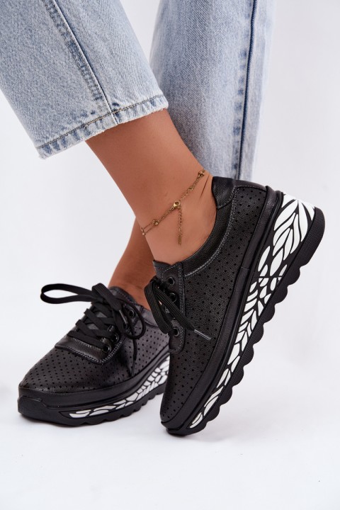 Leather Open Women's Platform Shoes Black Morra