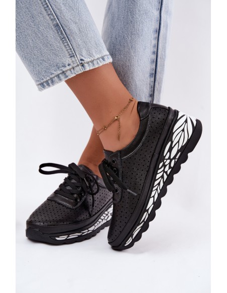 Leather Open Women's Platform Shoes Black Morra