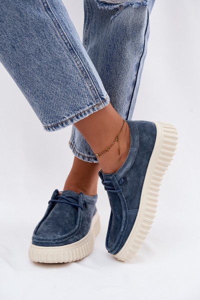 Leather Suede Women's Platform Shoes Blue Jamila