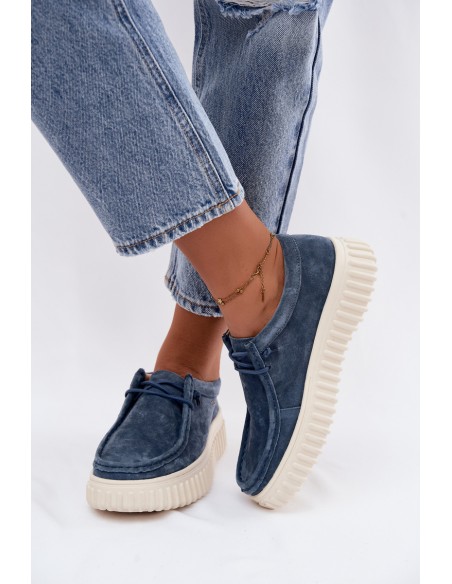 Leather Suede Women's Platform Shoes Blue Jamila