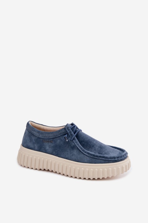 Leather Suede Women's Platform Shoes Blue Jamila