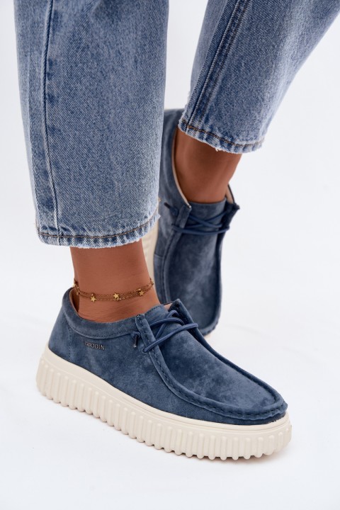 Leather Suede Women's Platform Shoes Blue Jamila