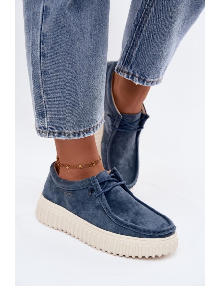 Leather Suede Women's Platform Shoes Blue Jamila