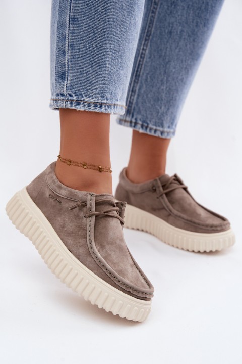 Leather Suede Women's Platform Shoes Taupe Jamila