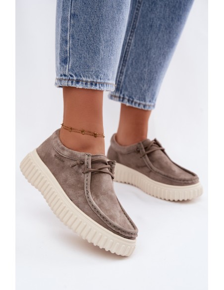 Leather Suede Women's Platform Shoes Taupe Jamila