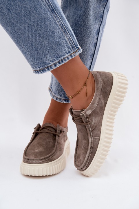 Leather Suede Women's Platform Shoes Taupe Jamila