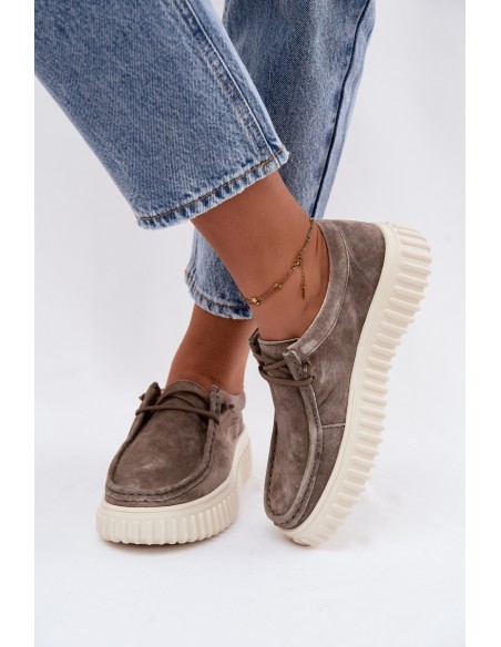Leather Suede Women's Platform Shoes Taupe Jamila