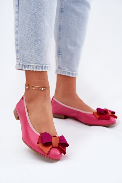 Leather Ballet Flats With Bow Maciejka P6801-15 Fuchsia
