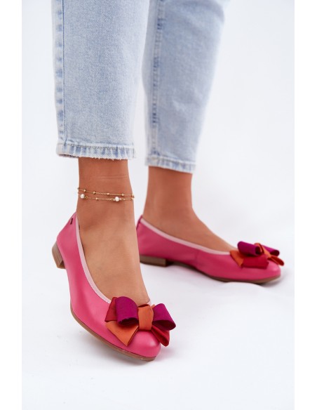 Leather Ballet Flats With Bow Maciejka P6801-15 Fuchsia