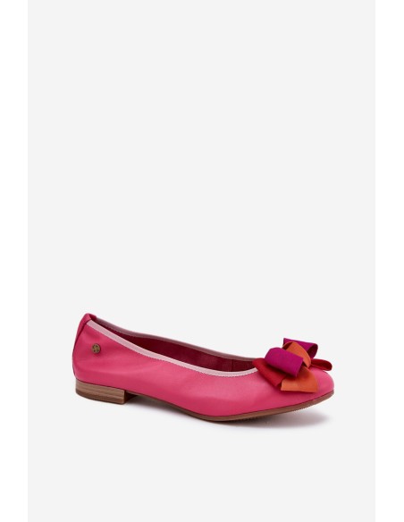 Leather Ballet Flats With Bow Maciejka P6801-15 Fuchsia
