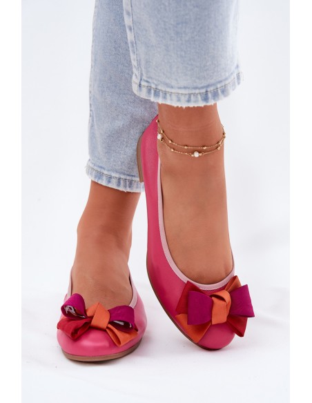 Leather Ballet Flats With Bow Maciejka P6801-15 Fuchsia