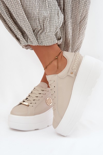 Leather Women's Sneakers On Platform D&A LR61-7095 Beige
