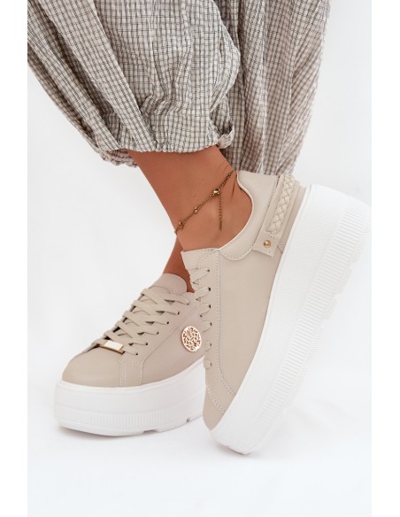 Leather Women's Sneakers On Platform D&A LR61-7095 Beige