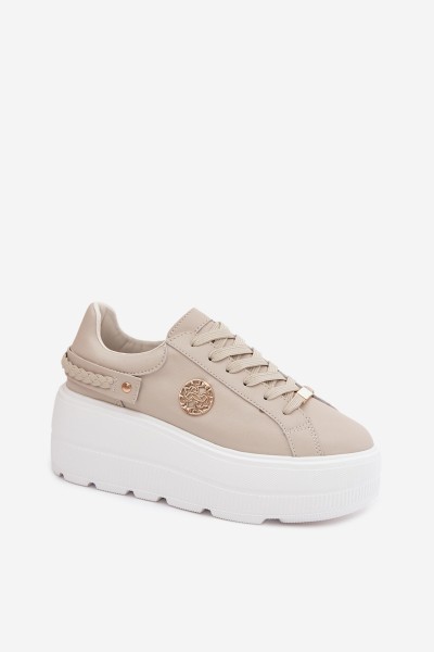 Leather Women's Sneakers On Platform D&A LR61-7095 Beige 2