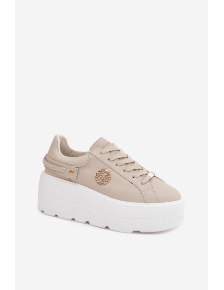 Leather Women's Sneakers On Platform D&A LR61-7095 Beige