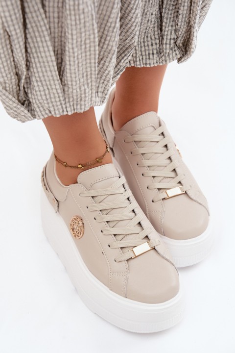 Leather Women's Sneakers On Platform D&A LR61-7095 Beige