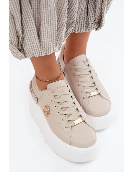 Leather Women's Sneakers On Platform D&A LR61-7095 Beige