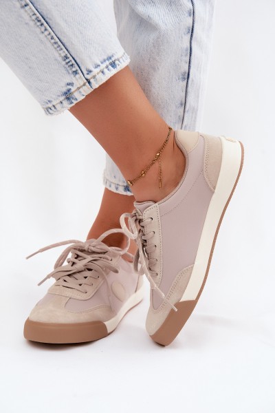 Women's Suede Sneakers With Double Laces Big Star UU274001 Beige