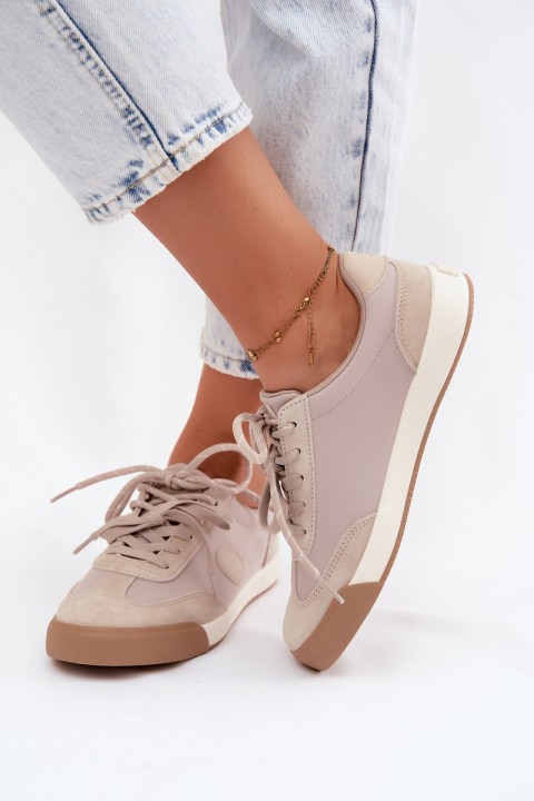 Women's Suede Sneakers With Double Laces Big Star UU274001 Beige