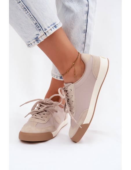 Women's Suede Sneakers With Double Laces Big Star UU274001 Beige