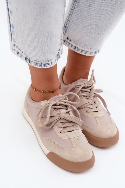 Women's Suede Sneakers With Double Laces Big Star UU274001 Beige