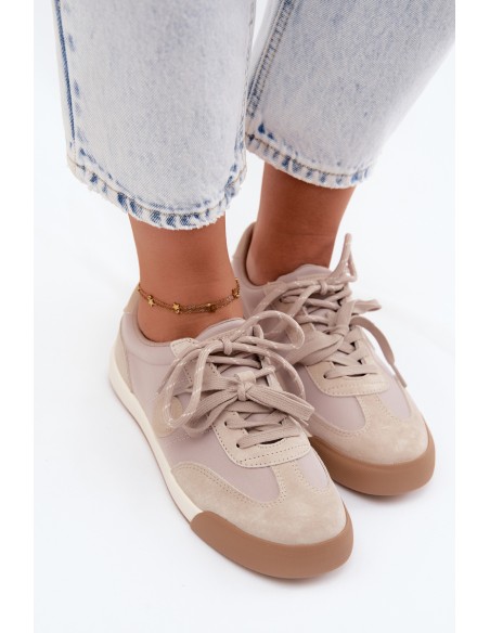 Women's Suede Sneakers With Double Laces Big Star UU274001 Beige