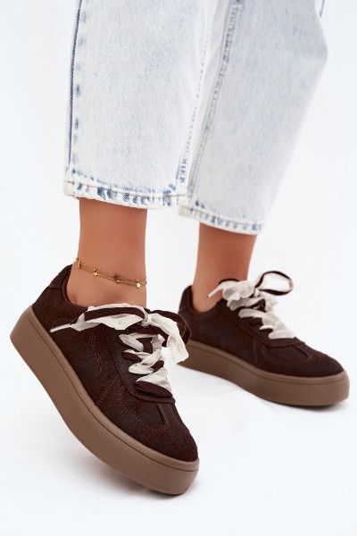 Women's Platform Sneakers With Decorative Lacing Big Star UU274004 Chocolate