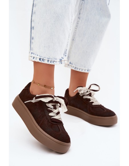 Women's Platform Sneakers With Decorative Lacing Big Star UU274004 Chocolate