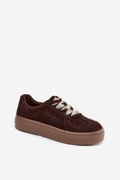 Women's Platform Sneakers With Decorative Lacing Big Star UU274004 Chocolate 2