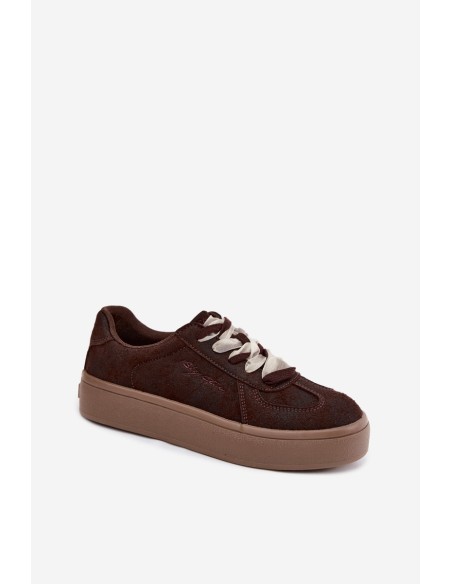 Women's Platform Sneakers With Decorative Lacing Big Star UU274004 Chocolate