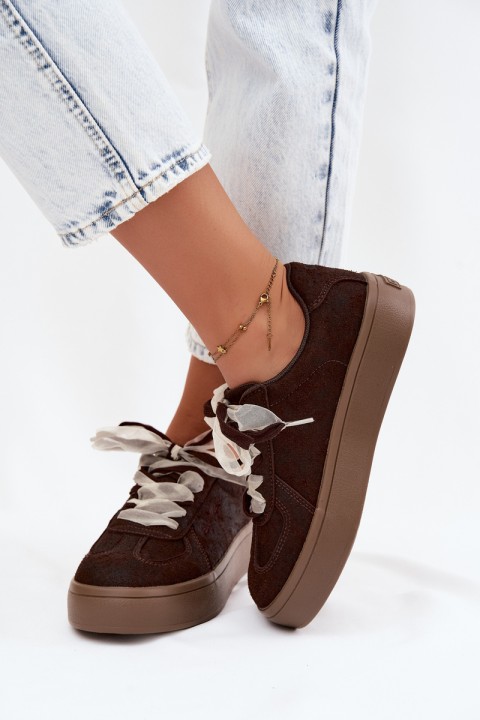 Women's Platform Sneakers With Decorative Lacing Big Star UU274004 Chocolate