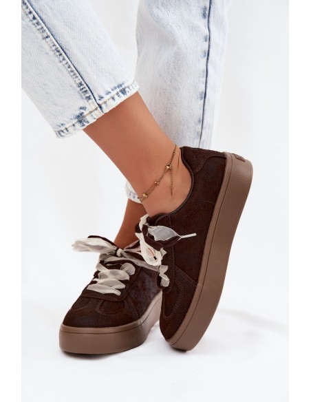 Women's Platform Sneakers With Decorative Lacing Big Star UU274004 Chocolate