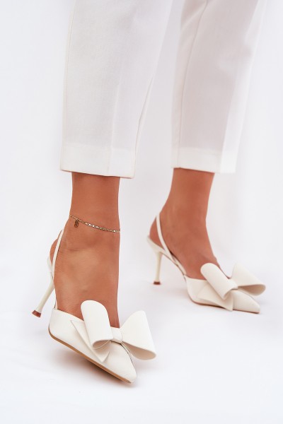 High Heels With Open Heels And Bow Ecru Eklevia