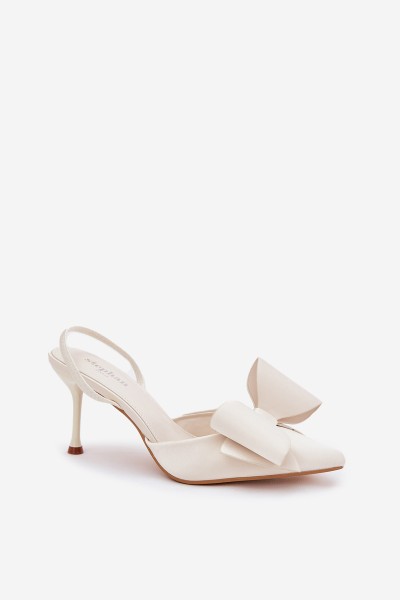 High Heels With Open Heels And Bow Ecru Eklevia 2