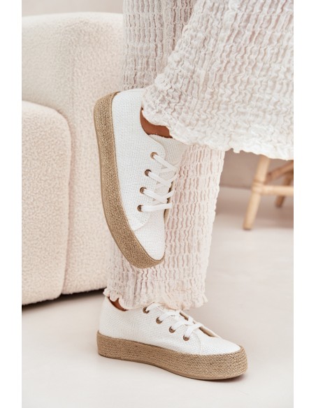 Women's Platform Sneakers With Weaving White Princa