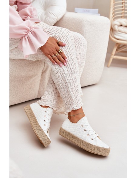 Women's Platform Sneakers With Weaving White Princa