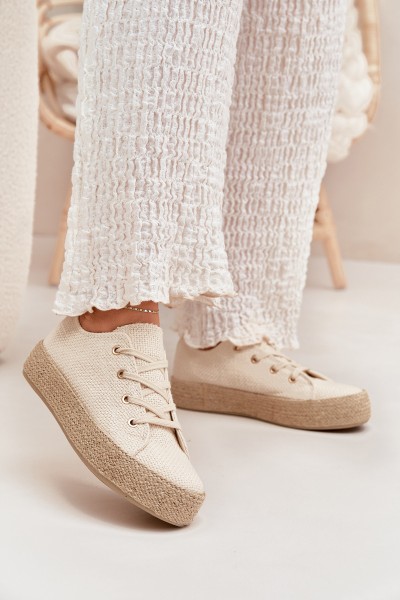 Women's Platform Sneakers With Braiding Beige Princa