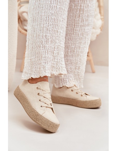 Women's Platform Sneakers With Braiding Beige Princa