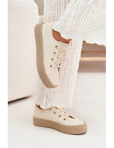 Women's Platform Sneakers With Braiding Beige Princa