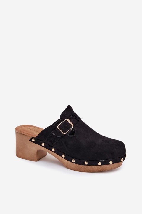 Women's Heeled Slippers With Buckle Black Veldexina