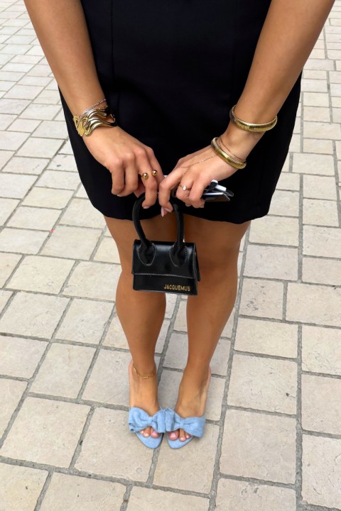 Women's High Heel Sandals With Bow and Faux Suede Blue Magnolia