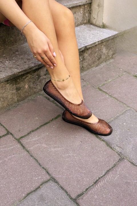 Breathable Rubber Flat Ballerinas Brown Bonnita