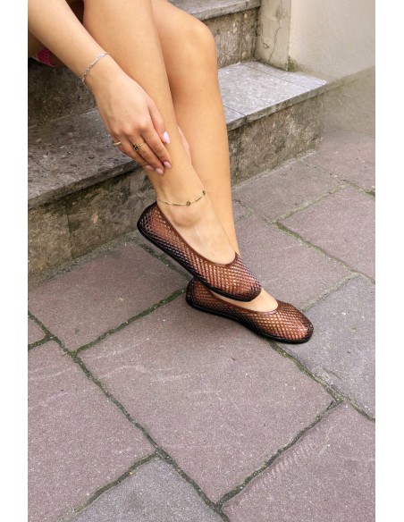 Breathable Rubber Flat Ballerinas Brown Bonnita
