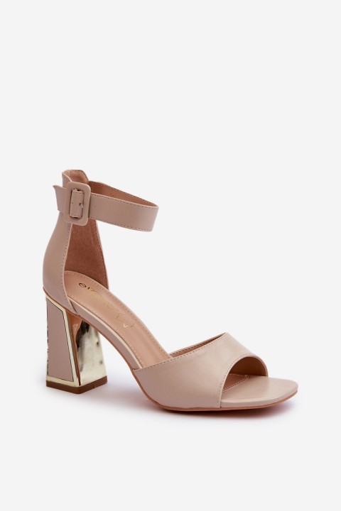 Elegant Women's Sandals with Block Heel Beige Rosazara