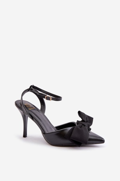 Eco Leather Heels With Bow Black Volamia 2